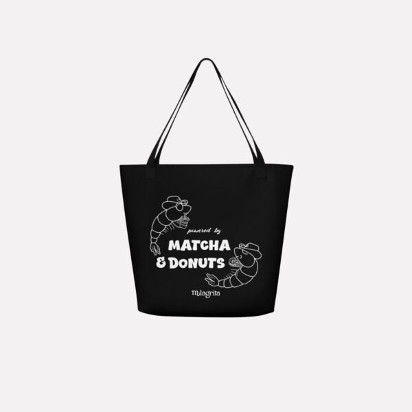 Powered by Matcha & Donuts – Large Black Tote bag