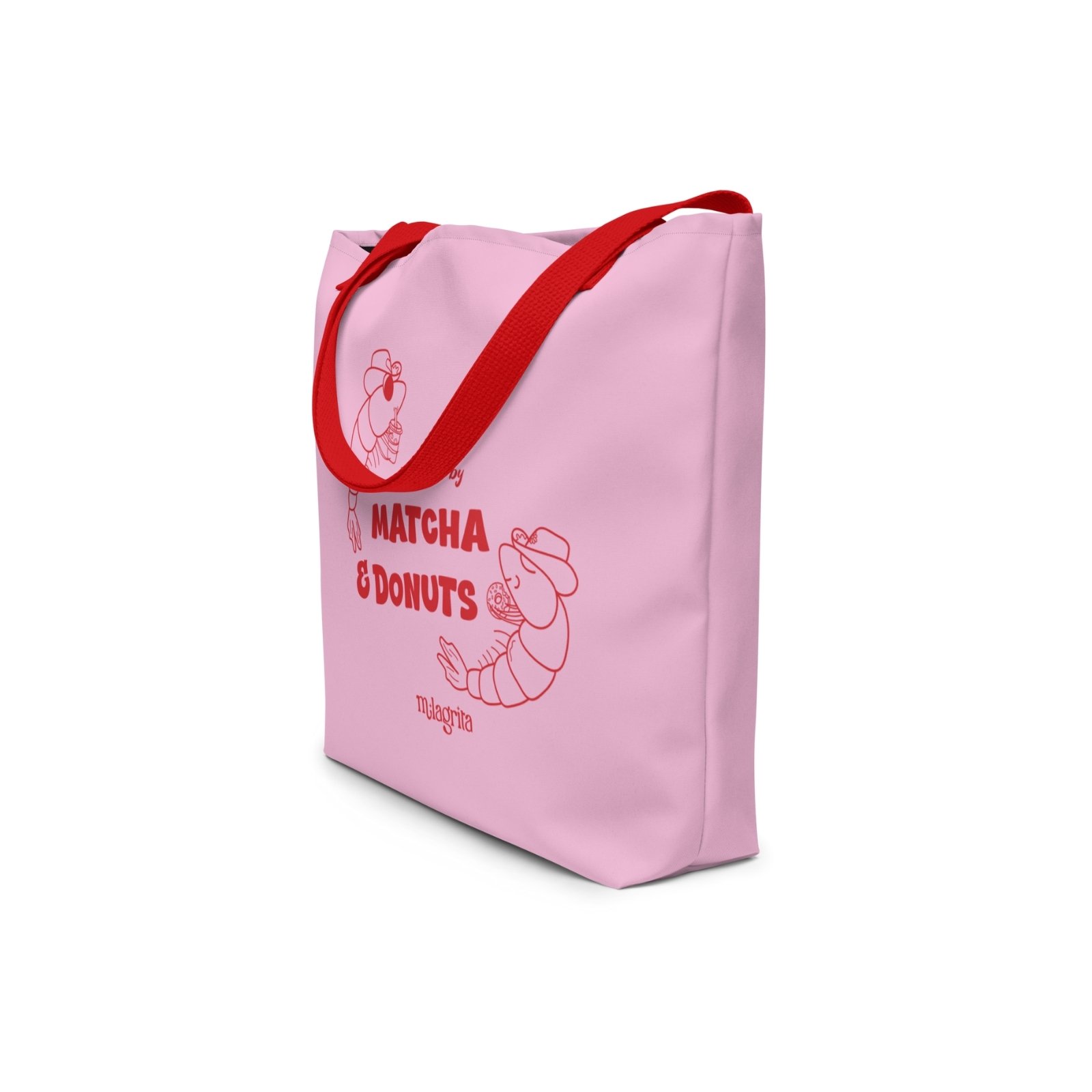 Powered by Matcha & Donuts – Large Pink Tote bag - Image 4