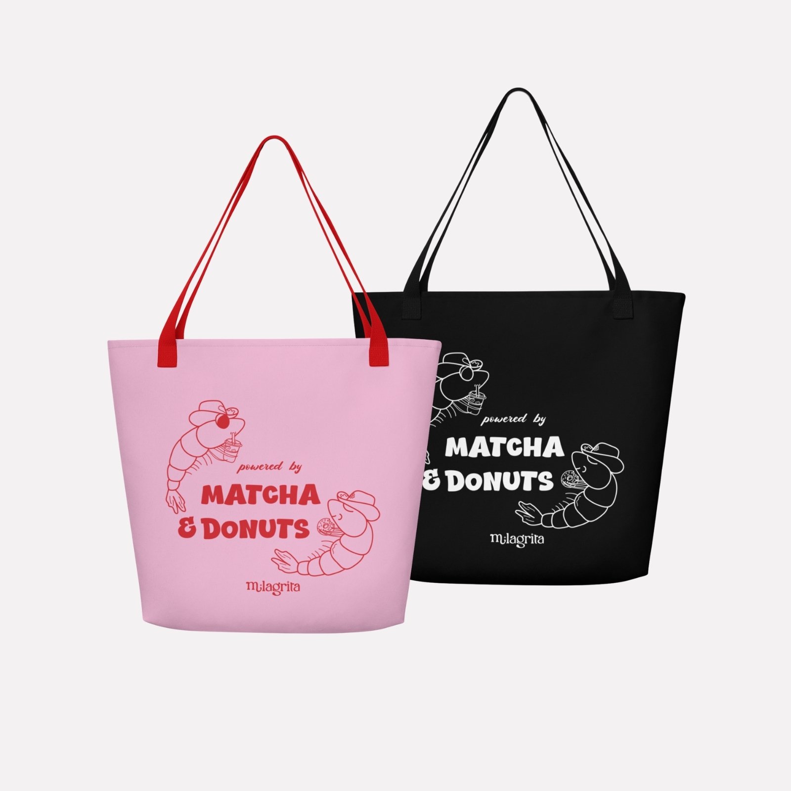 Powered by Matcha & Donuts – Large Pink Tote bag - Image 3